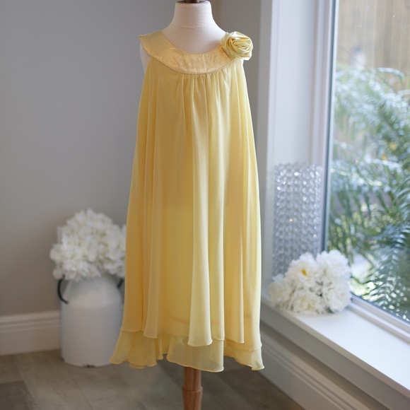 Yellow Chiffon Trapeze girls fancy Spring Wedding dress size 13/14 - Picture 2 of 5